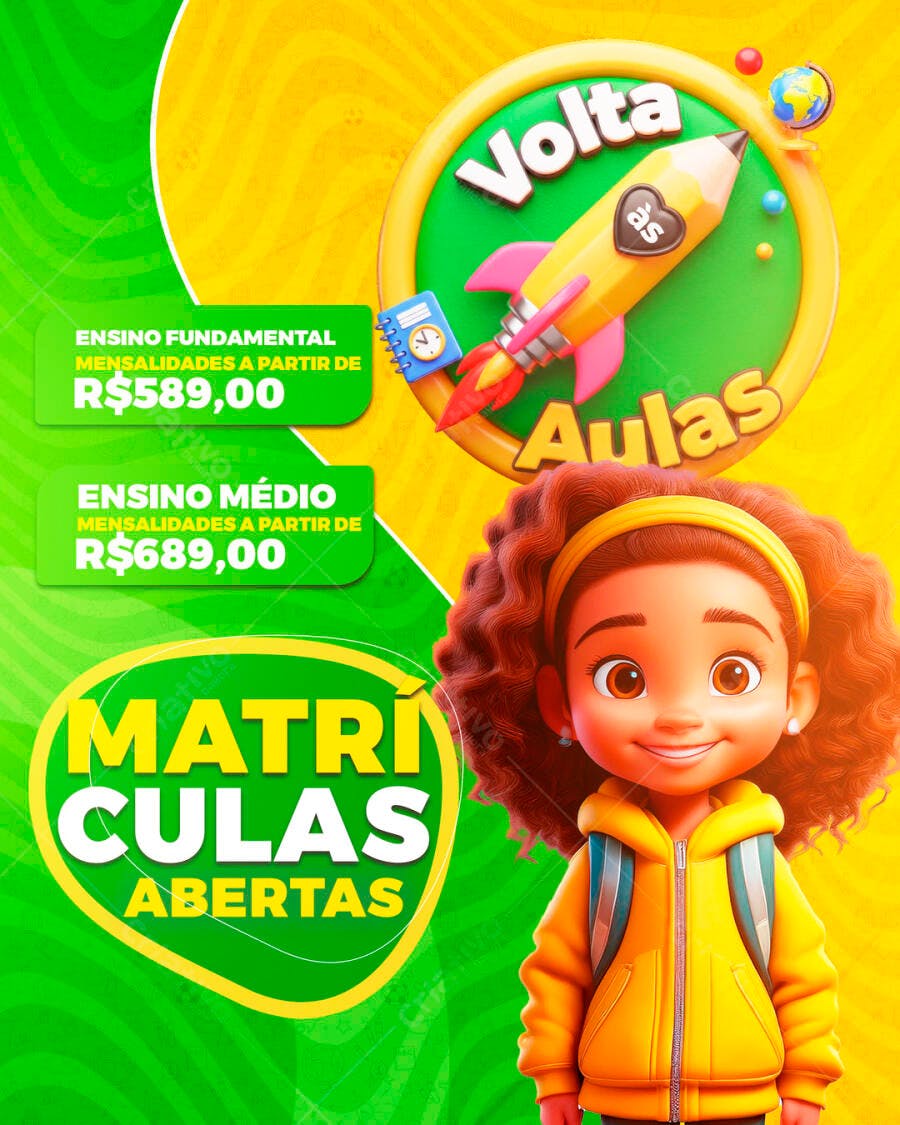 Post Instagram Volta às Aulas Matrículas Abertas PSD Editável