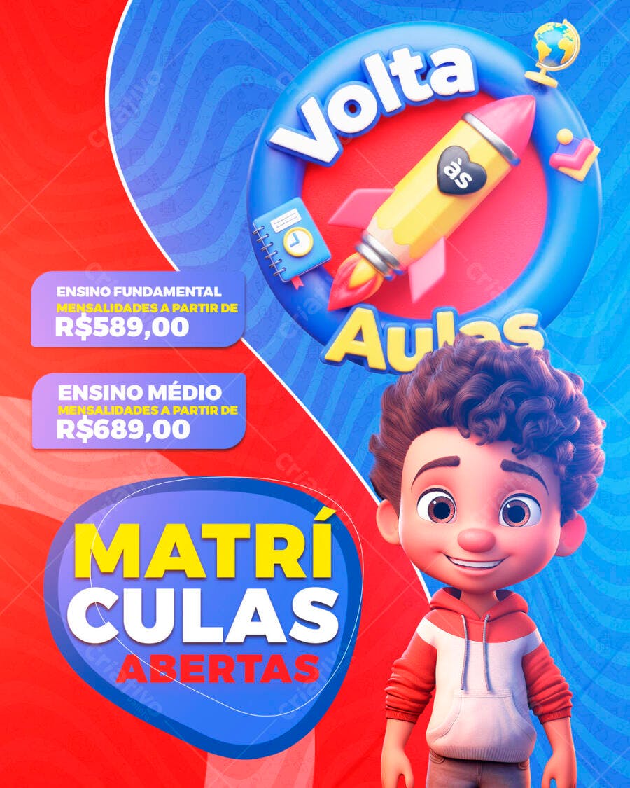 Flyer Volta às Aulas Matrículas Abertas Escola PSD Editável