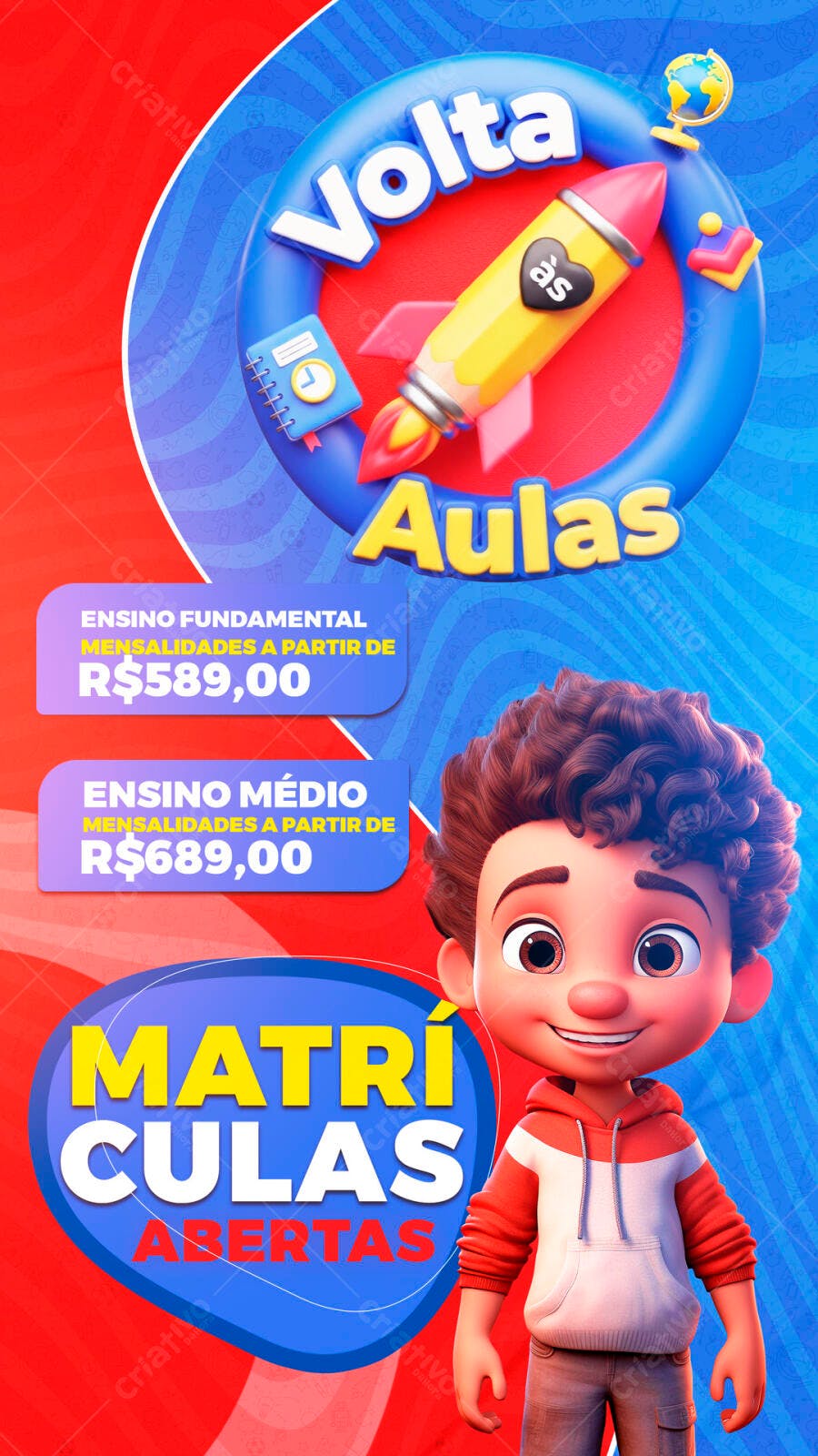 Post Instagram Volta às Aulas Matrículas Abertas PSD Editável