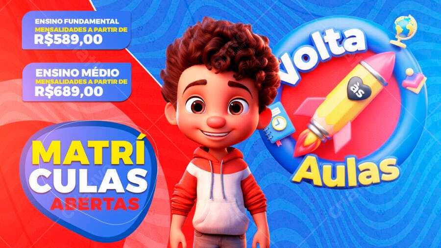 Flyer Volta às Aulas Matrículas Abertas Escola PSD Editável
