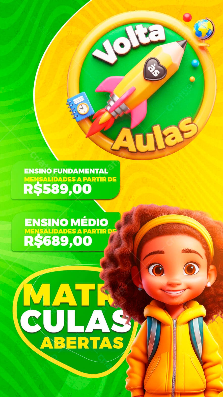 Post Instagram Volta Aulas Matrículas Abertas PSD Editável