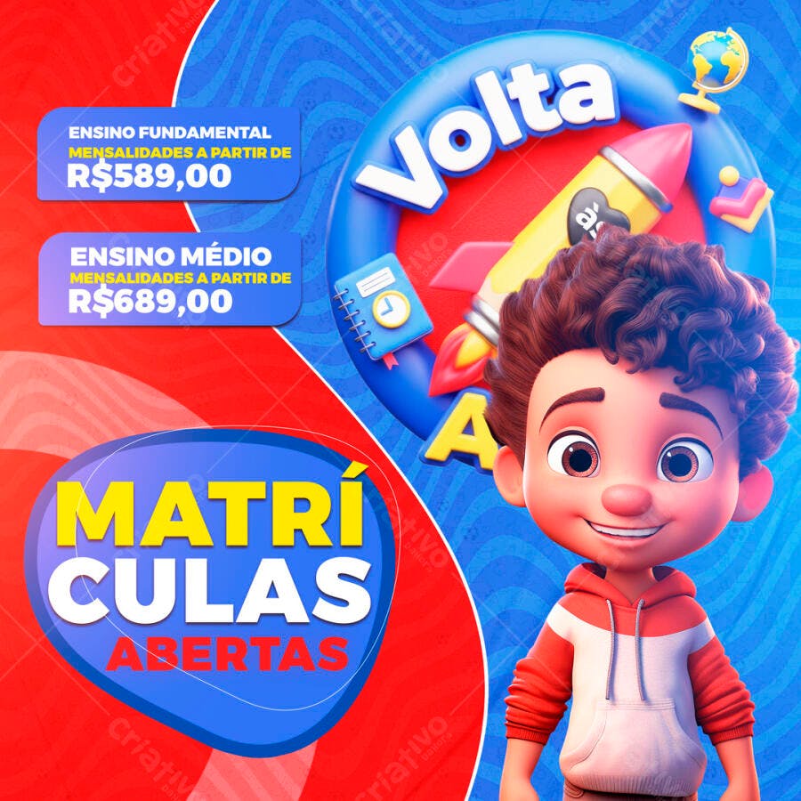 Post Volta às Aulas Matrículas Abertas Escola PSD Editável