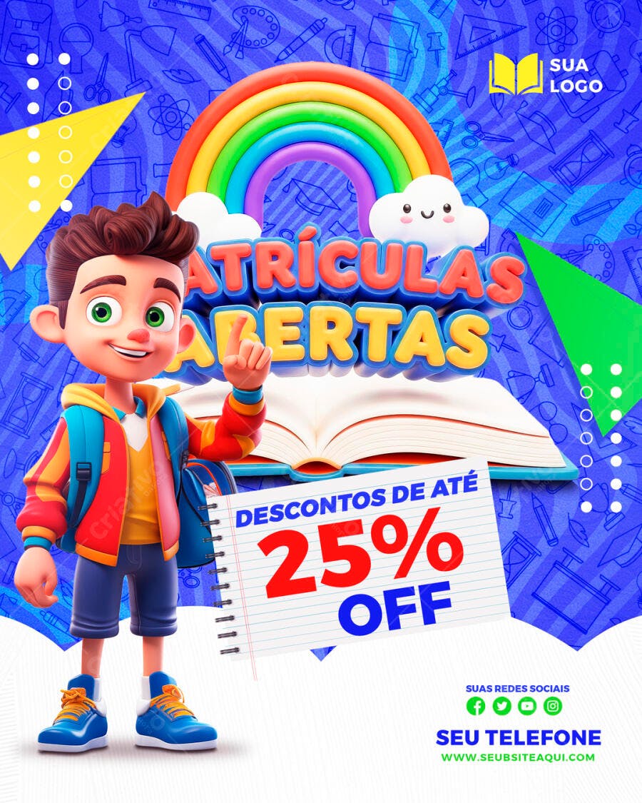 Post Instagram Matrículas Abertas Escola Infantil PSD Editável
