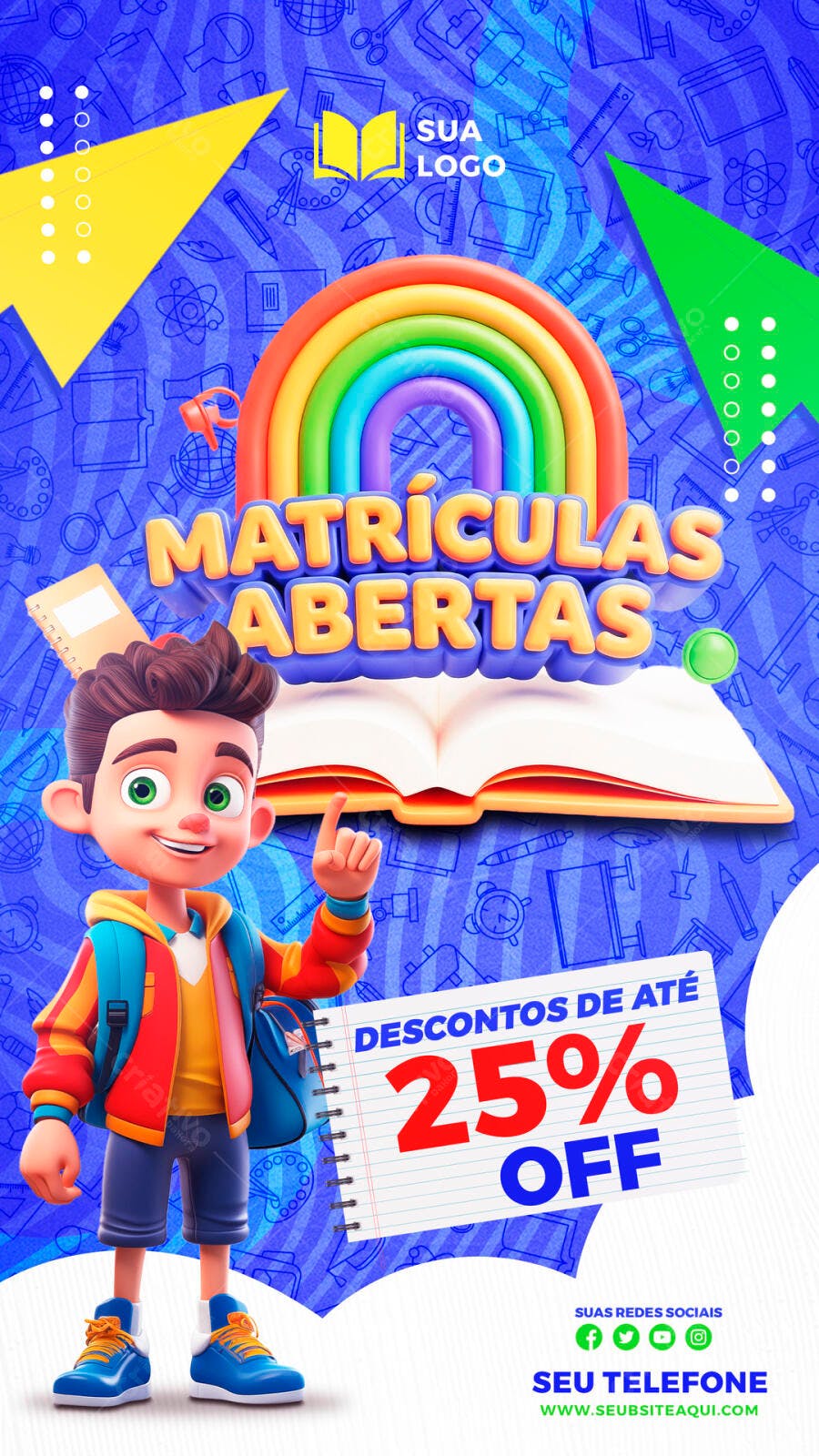 Post Instagram Matrículas Abertas Escola Infantil PSD Editável