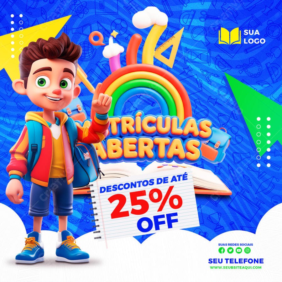 Post Instagram Matrículas Abertas Escola PSD Editável