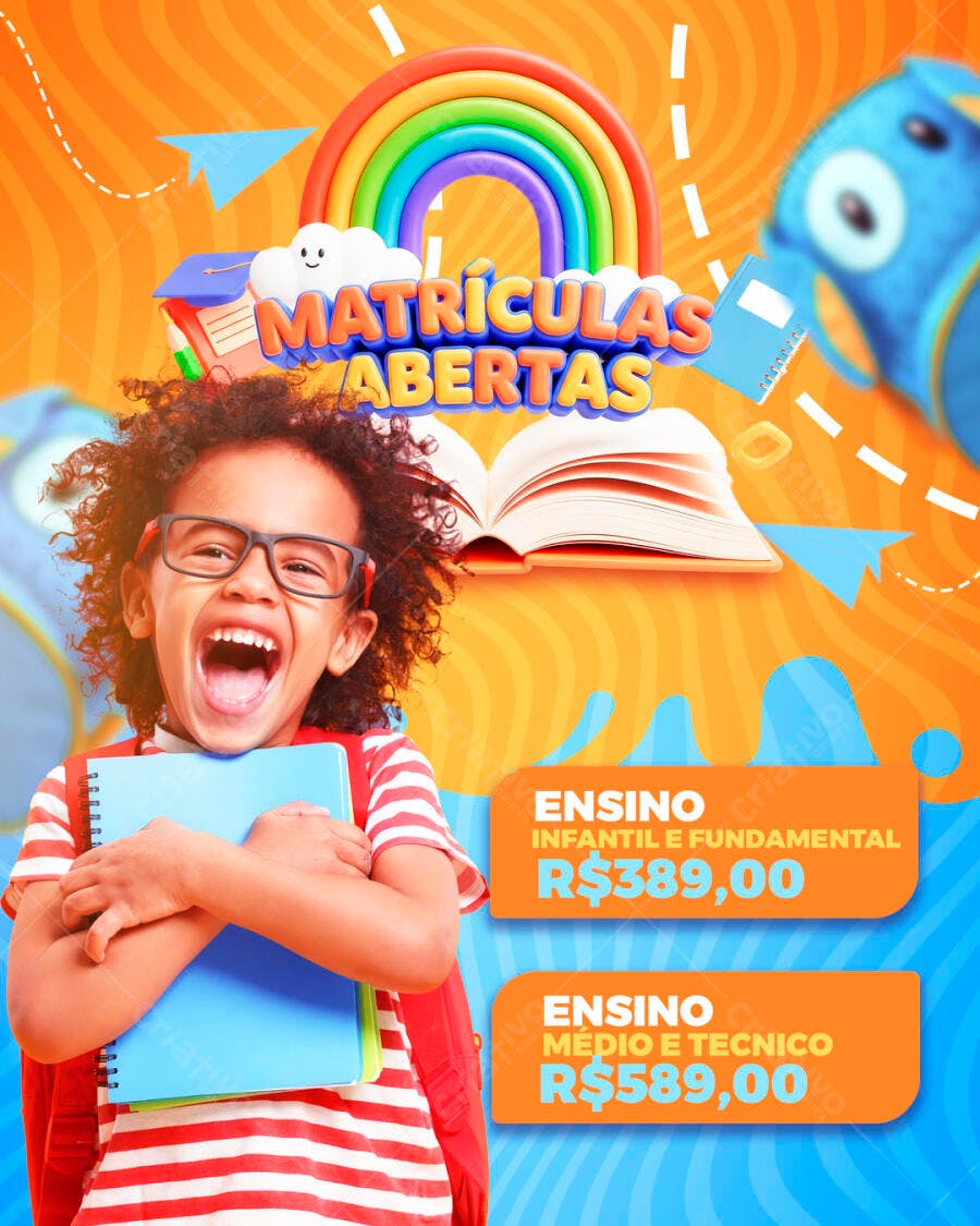 Post Instagram Matrículas Abertas Escola PSD Editável