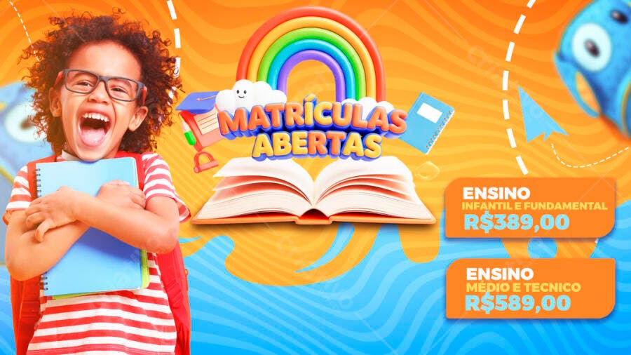 Banner Matrículas Abertas Escola Educação PSD Editável