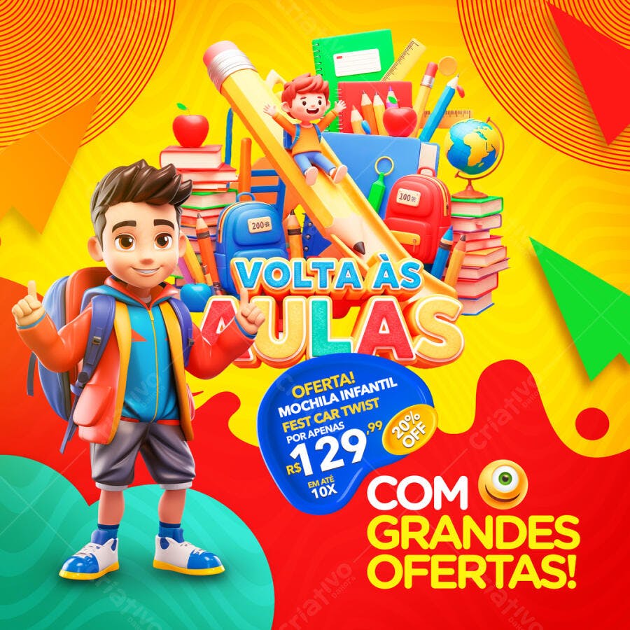 Post Instagram Voltas às Aulas Ofertas Mochila PSD Editável