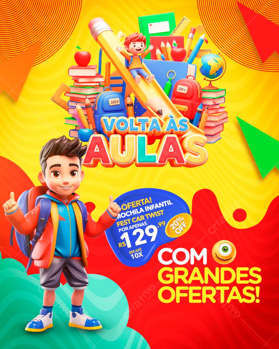 Flyer Volta às Aulas Ofertas Escolares PSD Editável