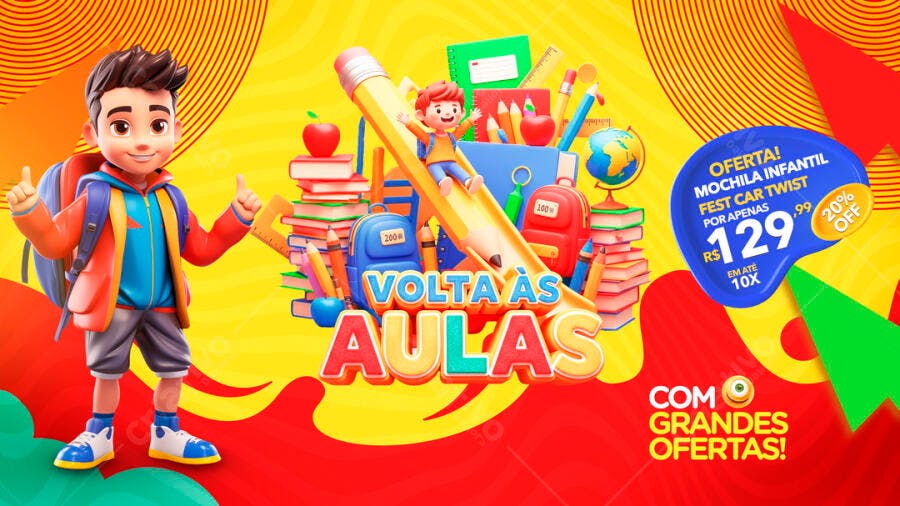 Banner Volta às Aulas Mochila Infantil PSD Editável
