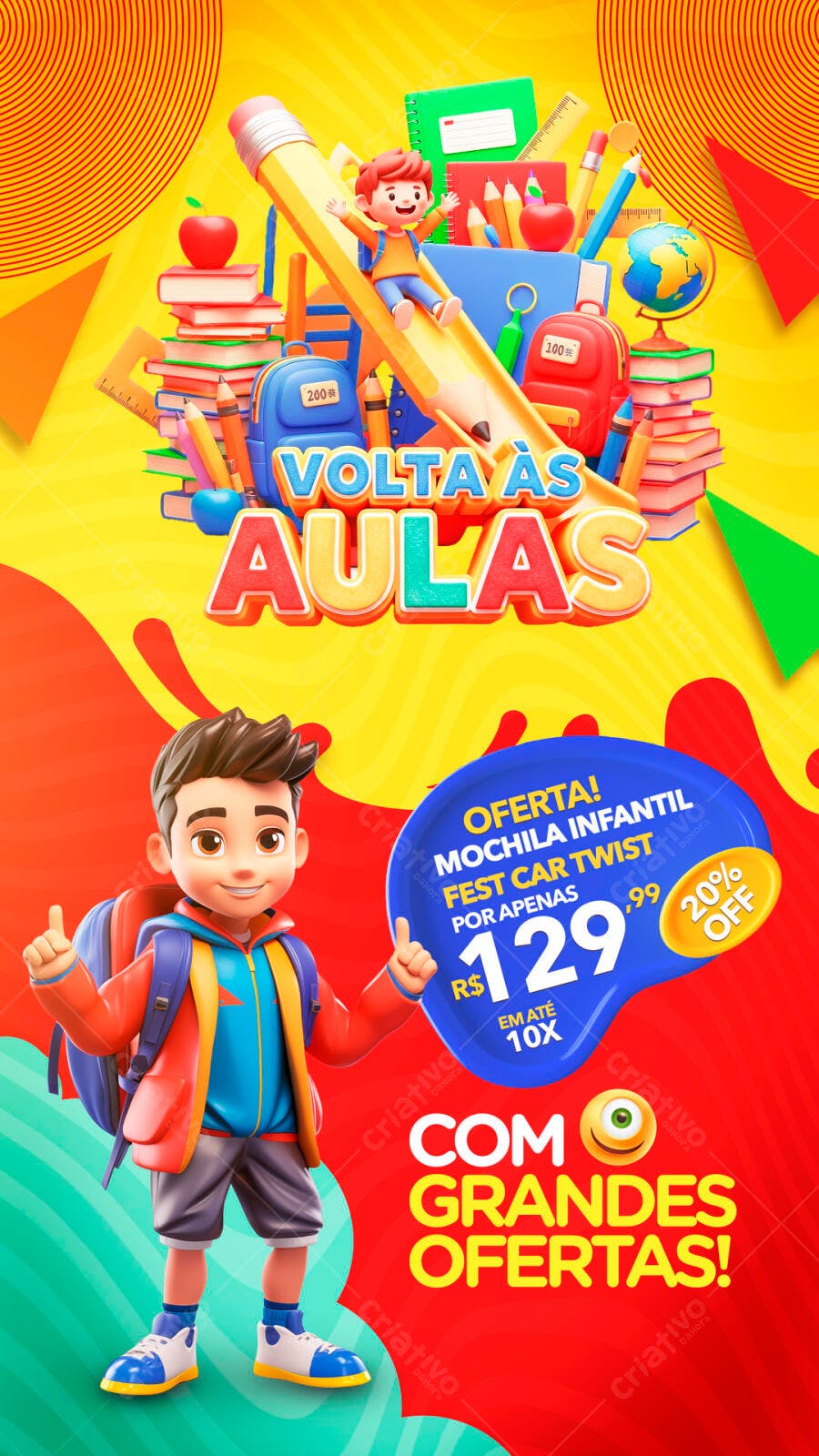 Post Instagram Volta às Aulas Material Escolar PSD Editável