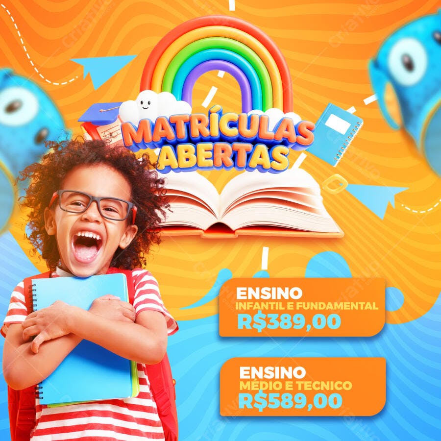 Post Instagram Matrículas Abertas Escola Infantil PSD Editável