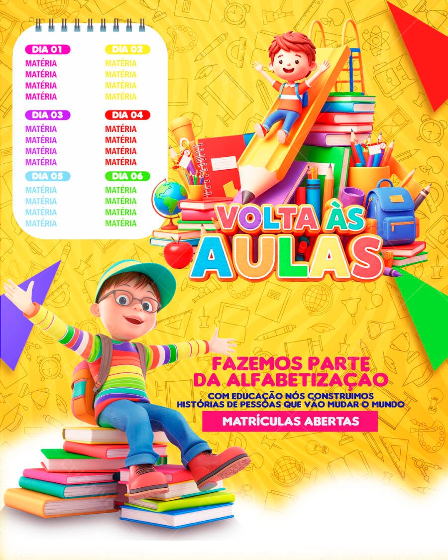 Flyer Volta às Aulas Escola Educação PSD Editável