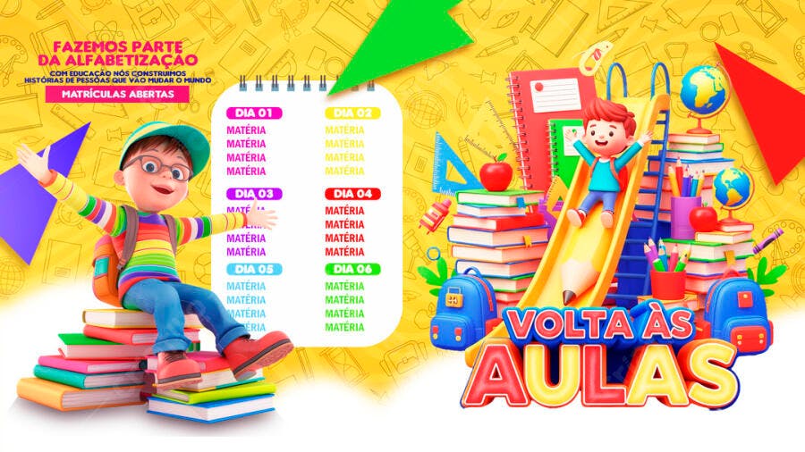 Banner Volta às Aulas Escola Educação PSD Editável