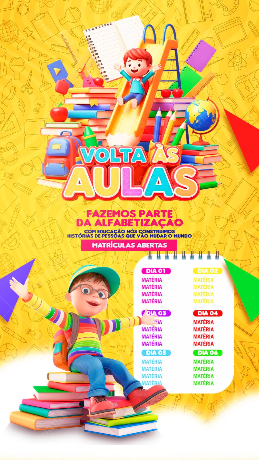 Post Instagram Volta às Aulas Escola Infantil PSD Editável