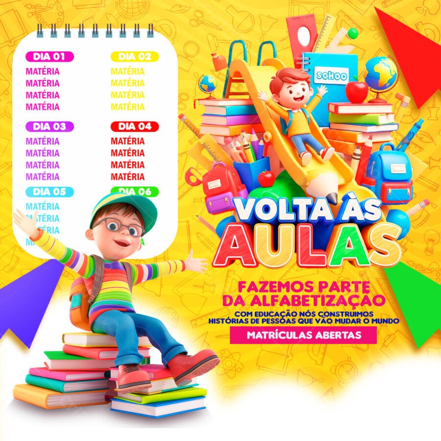 Post Voltas às Aulas Calendário Escolar PSD Editável