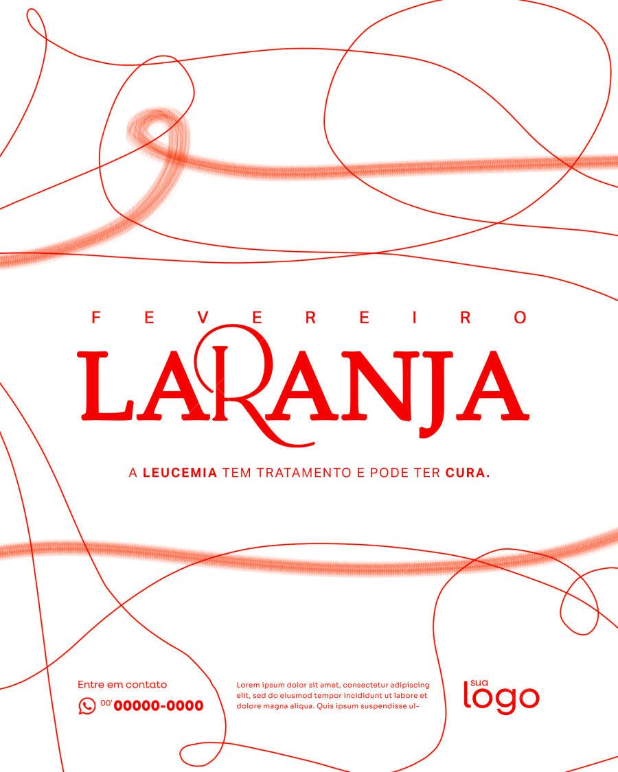 Flyer Fevereiro Laranja Conscientização Leucemia PSD Editável