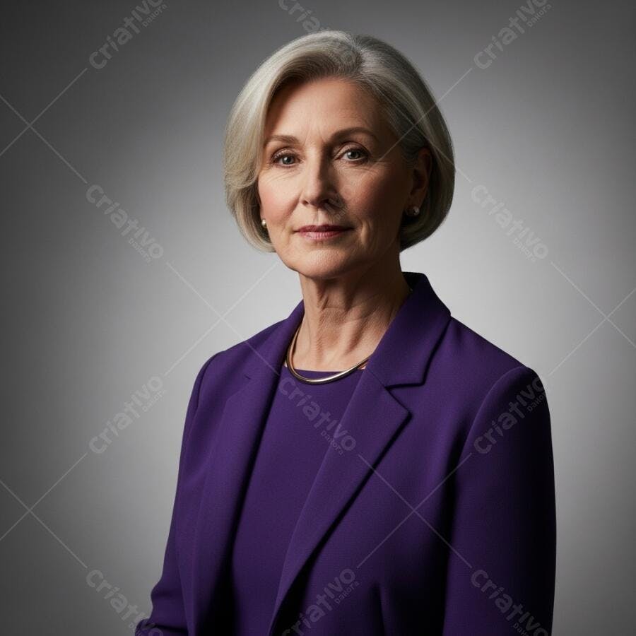 Foto Retrato Profissional Mulher Madura Executiva Terno Roxo