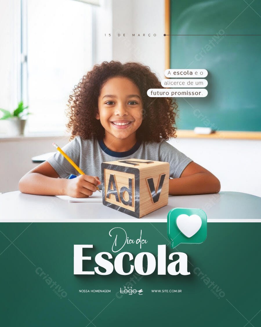 Post Instagram Dia da Escola Educação PSD Editável