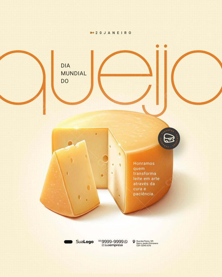 Post Dia Mundial do Queijo 20 Janeiro PSD Editável