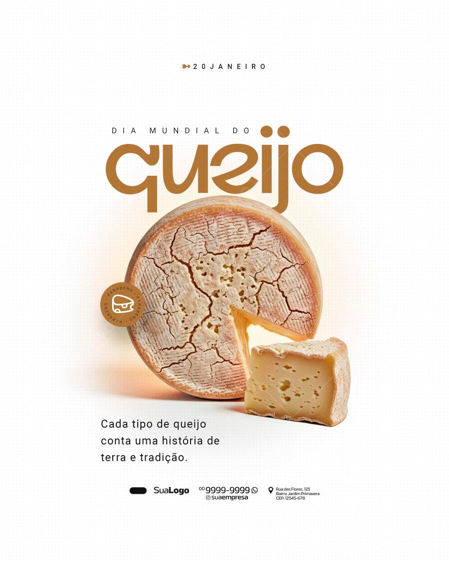 Post Instagram Dia Mundial do Queijo 20 Janeiro PSD Editável
