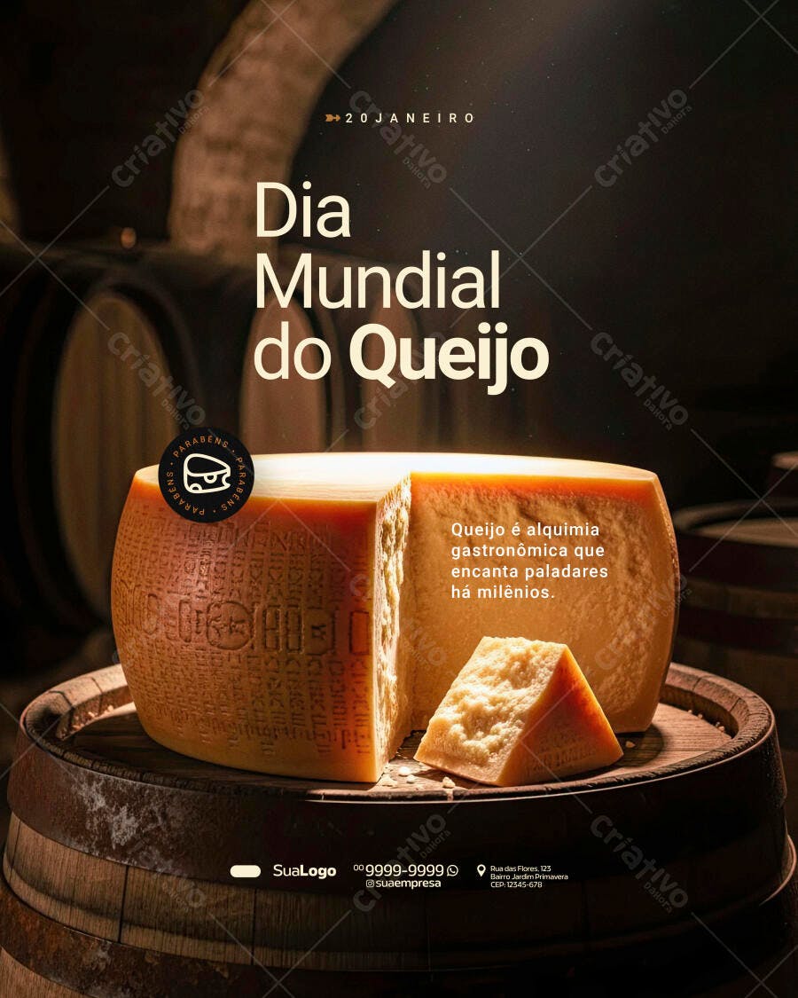 Post Dia Mundial do Queijo 20 Janeiro PSD Editável