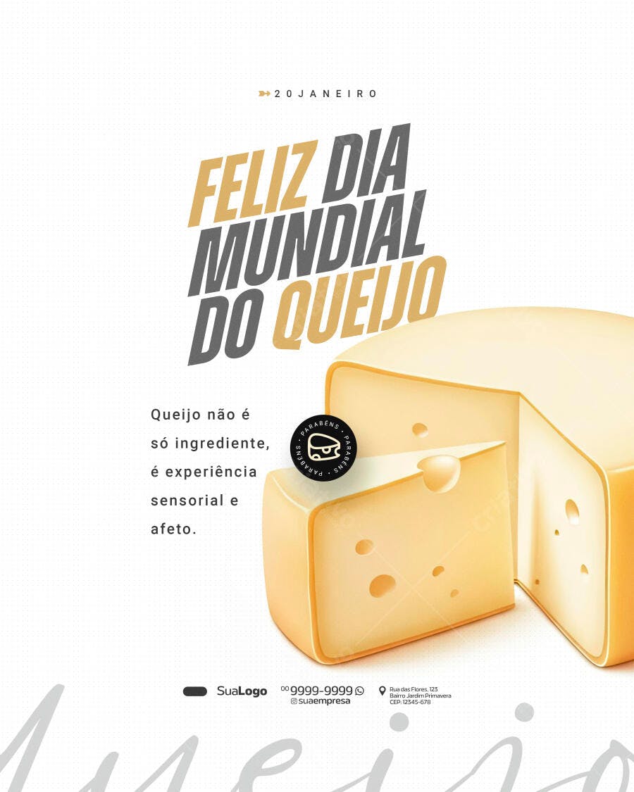Post Dia Mundial do Queijo 20 de Janeiro PSD Editável