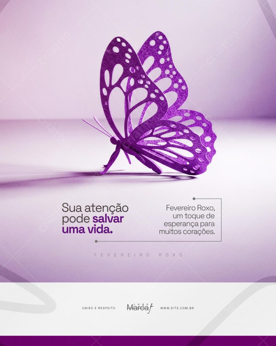 Post Fevereiro Roxo Conscientização Saúde PSD Editável