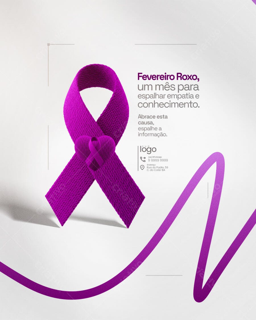 Post Fevereiro Roxo Conscientização Saúde PSD Editável