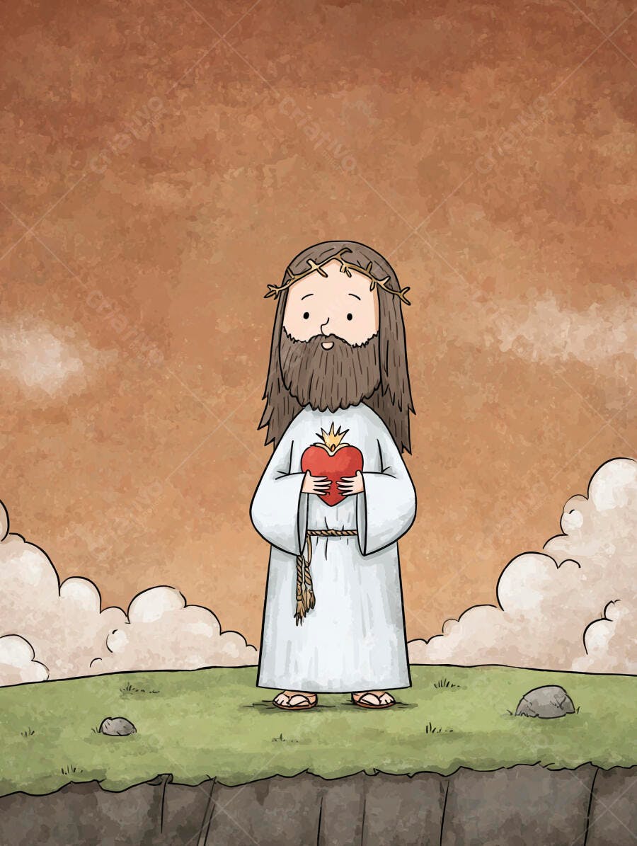 Ilustração Jesus Cristo Sagrado Coração Desenho Infantil