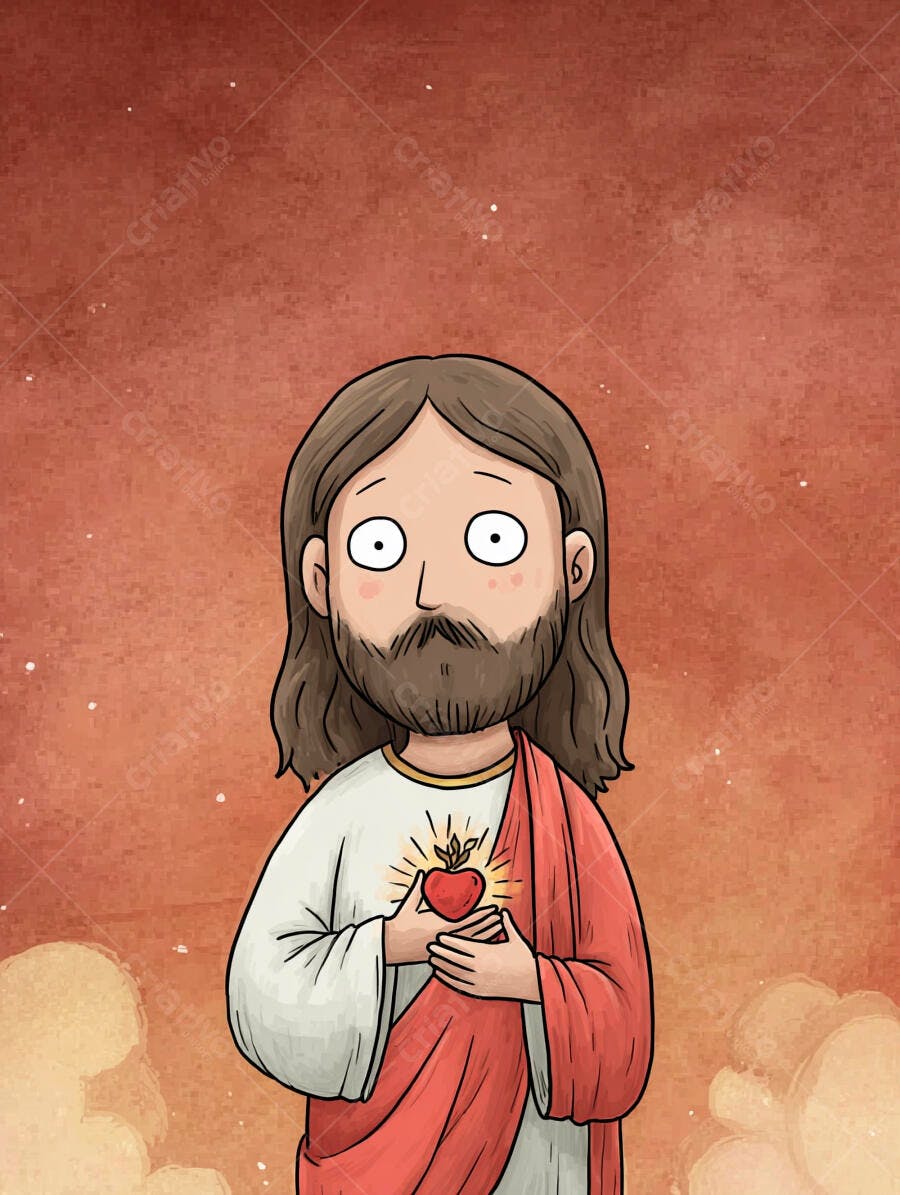 Ilustração Jesus Cristo Sagrado Coração Desenho Animado