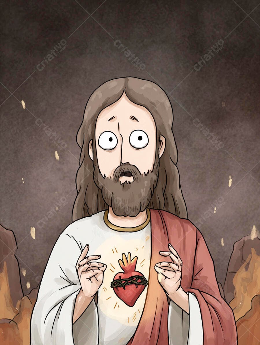 Ilustração Jesus Cristo Sagrado Coração Olhos Espantados