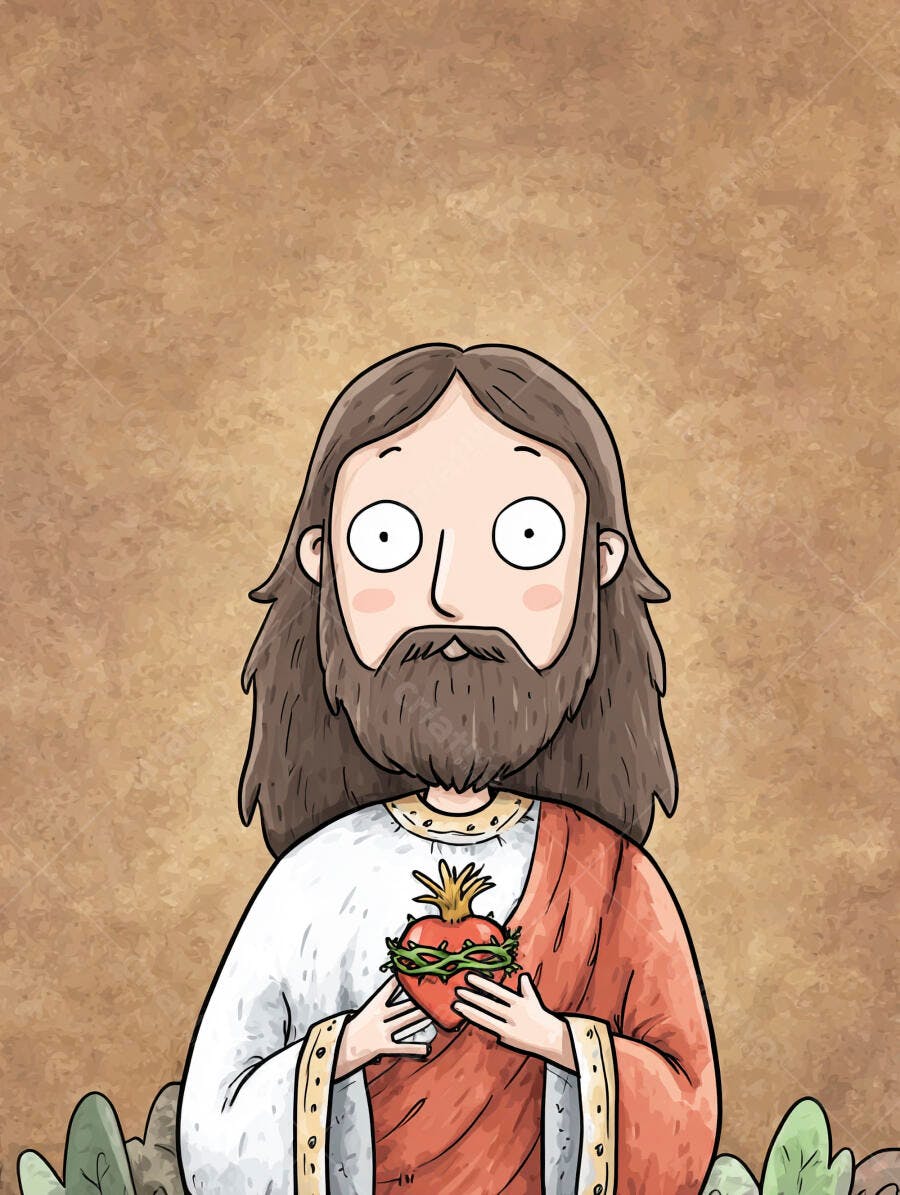 Ilustração Jesus Cristo Sagrado Coração Desenho Cartoon