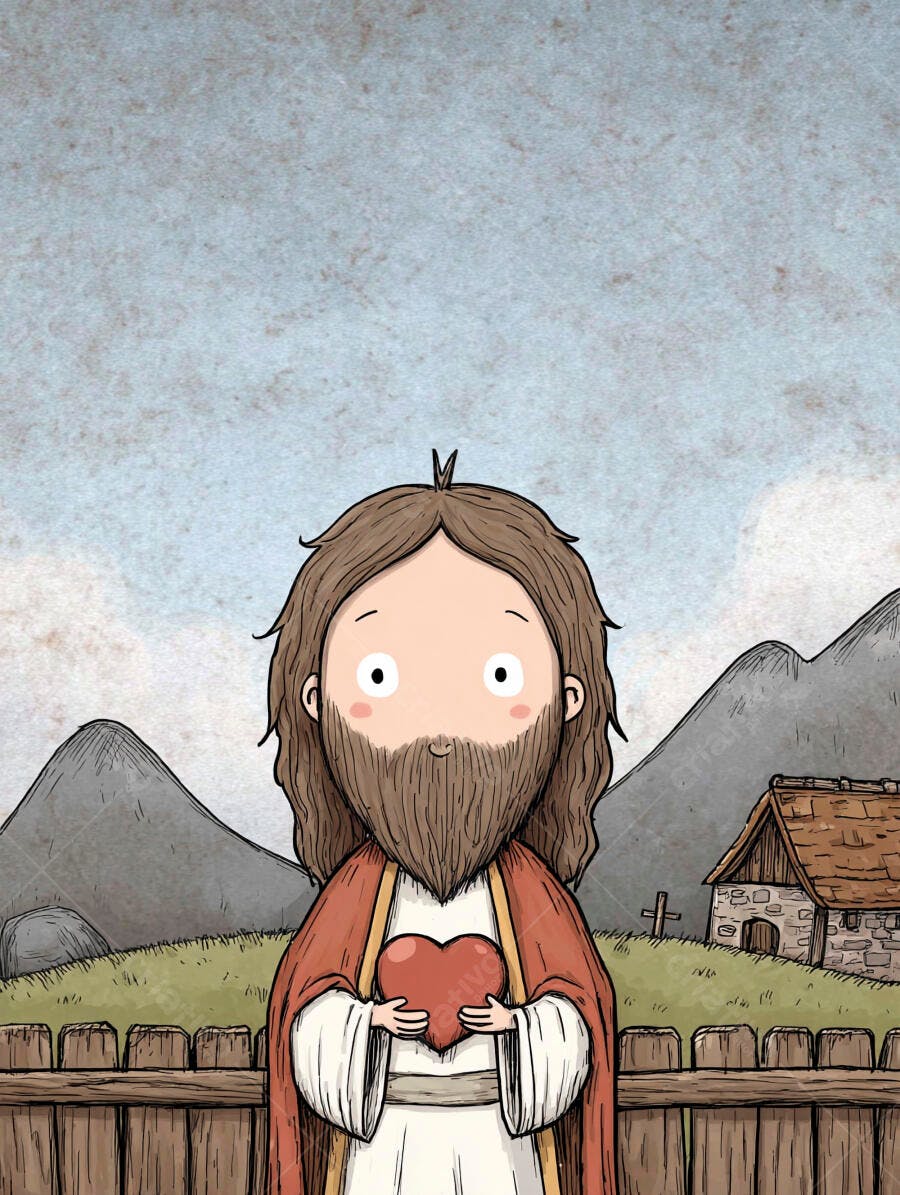 Ilustração Jesus Cristo Criança Segurando Coração