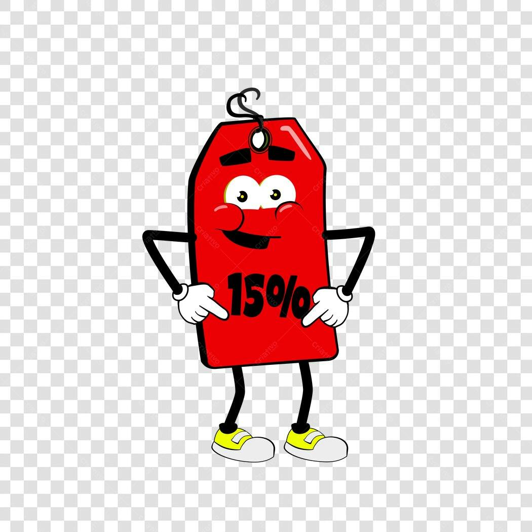 Personagem Ilustrado Etiqueta Preço Desconto 15% PNG Fundo Transparente