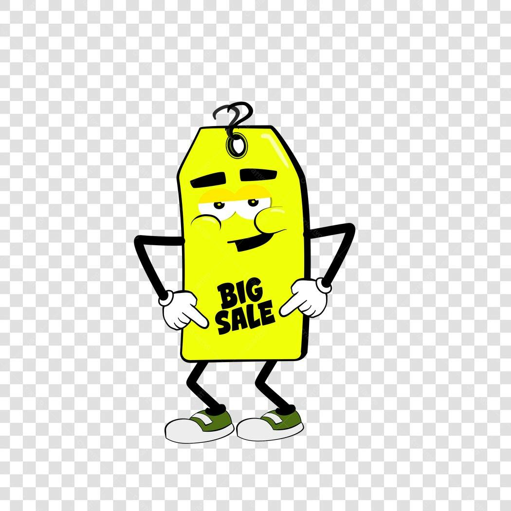 Personagem Ilustrado Etiqueta Big Sale Amarela PNG Fundo Transparente