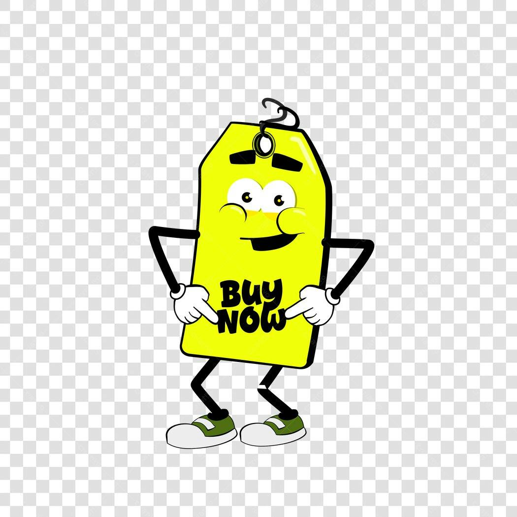 Personagem Ilustrado Etiqueta Preço Buy Now PNG Fundo Transparente