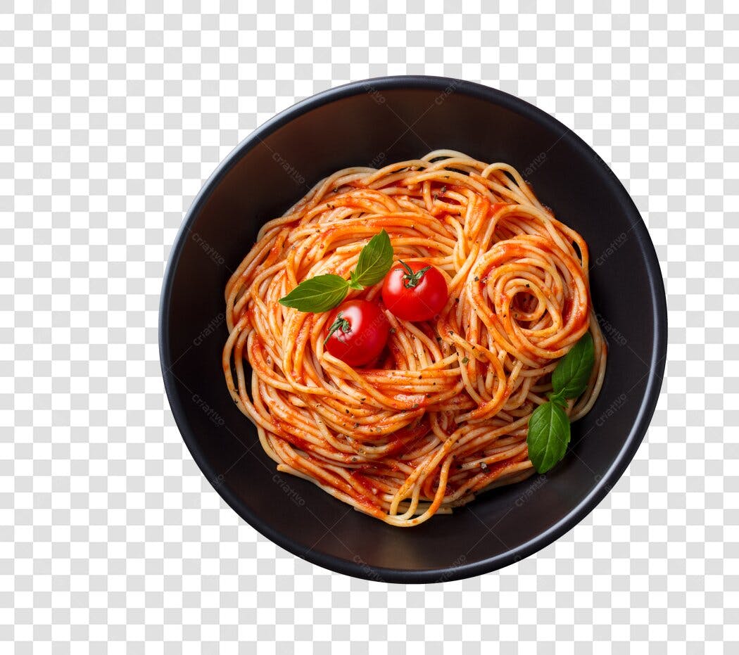 Foto Recortada Prato de Espaguete Molho Tomate PNG Fundo Transparente