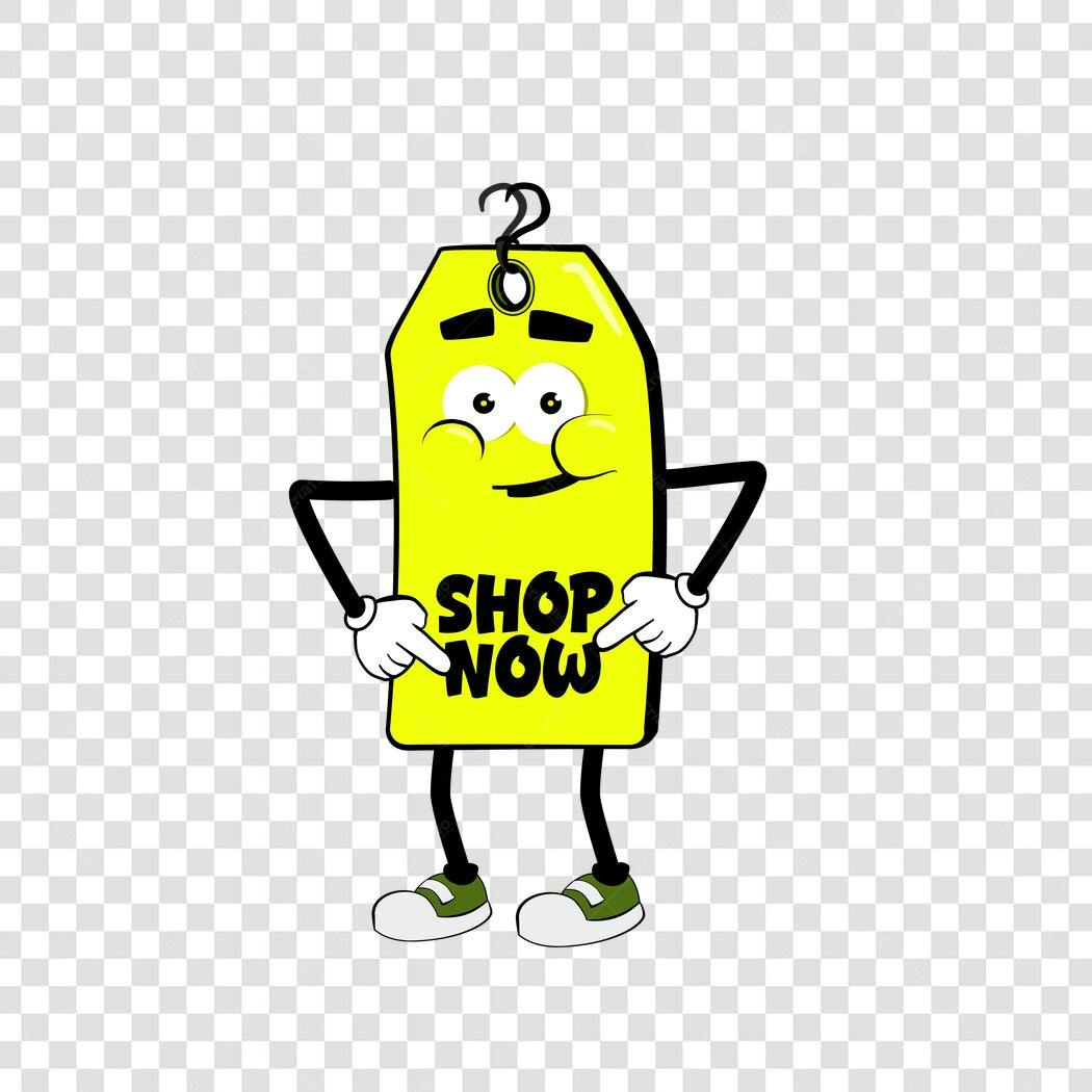 Personagem Ilustrado Etiqueta Preço Shop Now PNG Fundo Transparente
