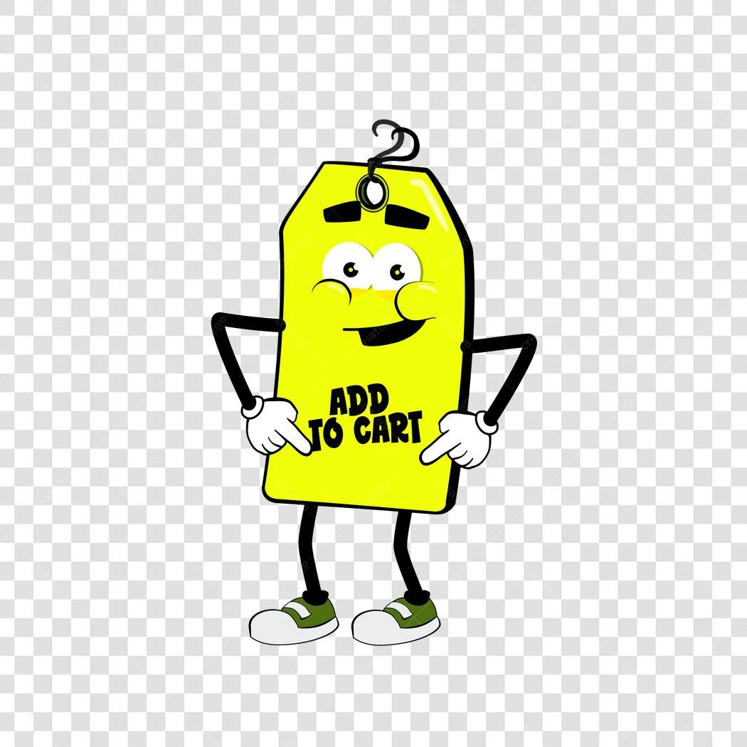 Personagem Ilustrado Etiqueta Preço Amarela Add to Cart PNG Fundo Transparente