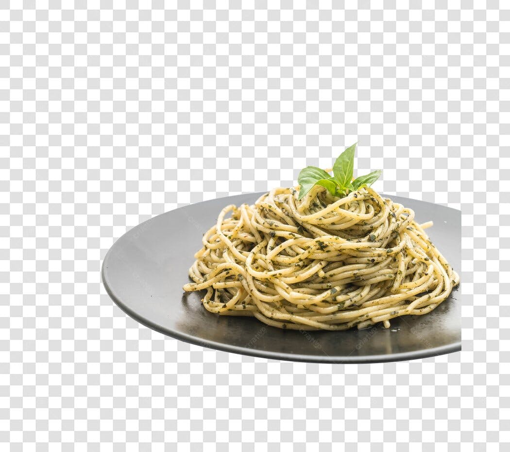 Foto Recortada Macarrão Pesto Prato Preto PNG Fundo Transparente