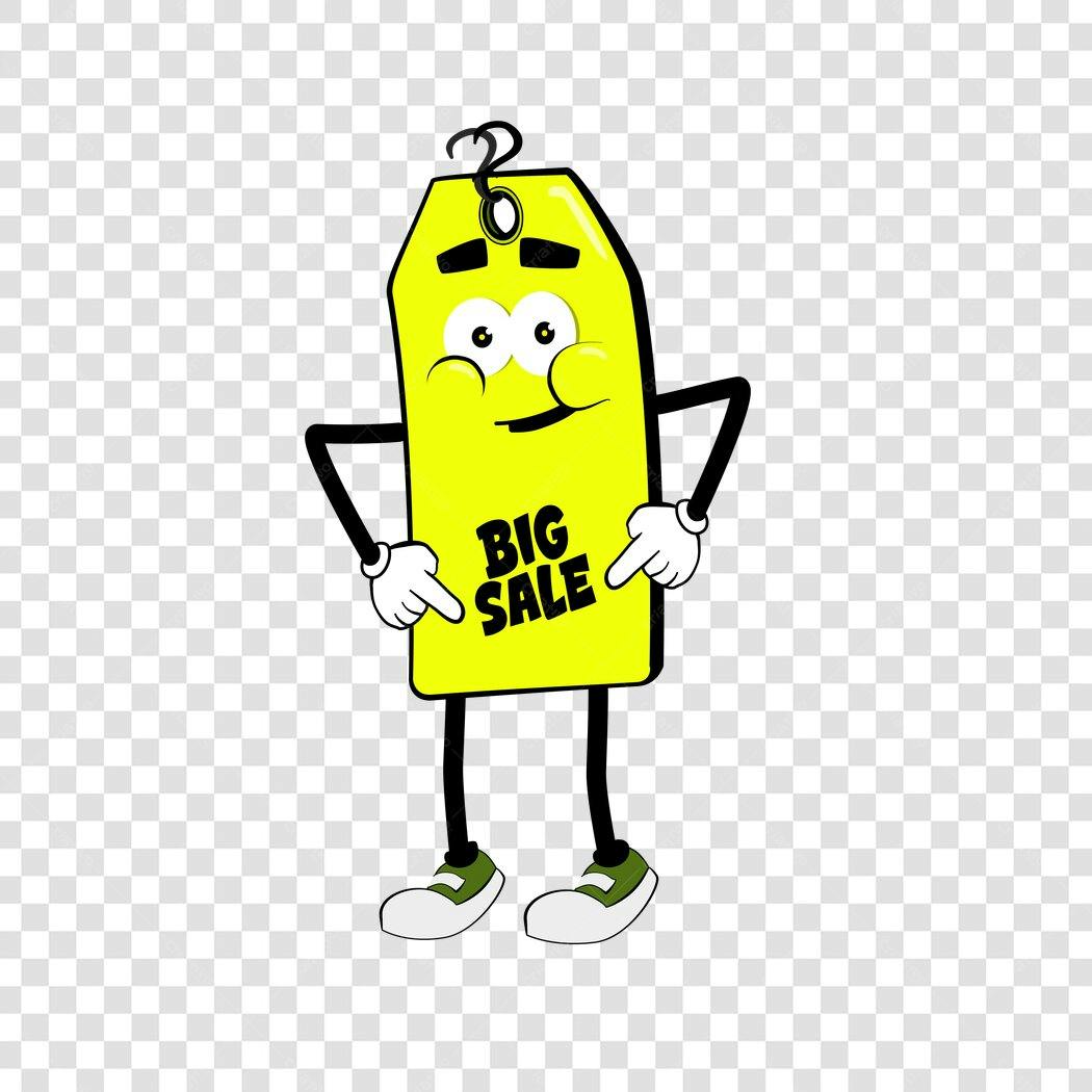 Personagem Ilustrado Etiqueta Big Sale Amarelo PNG Fundo Transparente