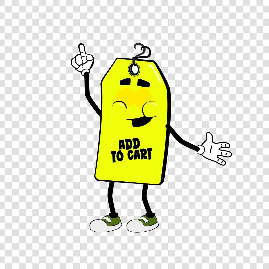 Personagem Ilustrado Etiqueta Preço Amarela Add to Cart PNG Fundo Transparente