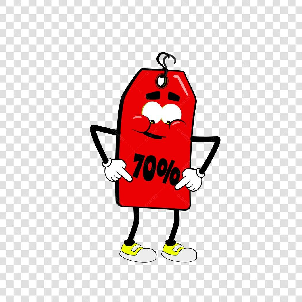 Personagem Ilustrado Etiqueta Preço 70% Desconto PNG Fundo Transparente