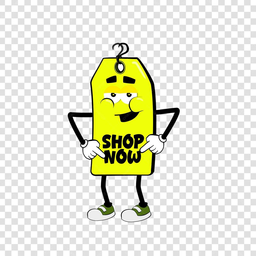 Personagem Ilustrado Etiqueta Preço Shop Now PNG Fundo Transparente