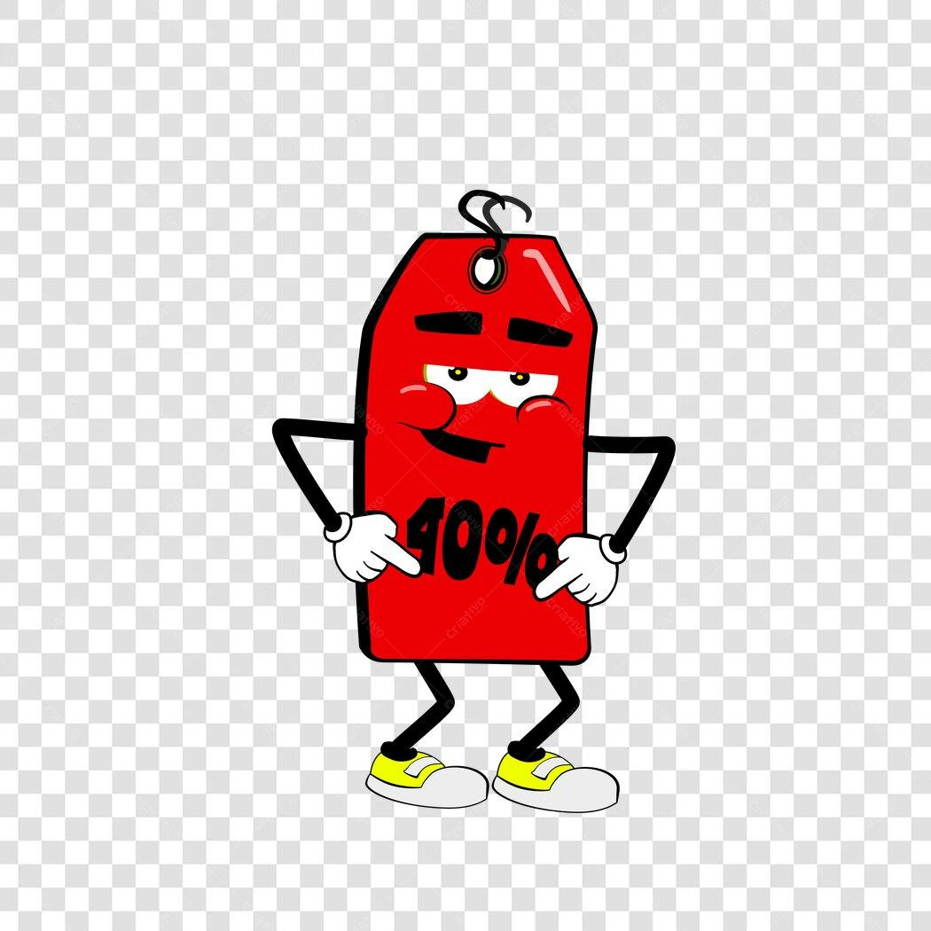 Personagem Ilustrado Etiqueta Preço 40% Desconto PNG Fundo Transparente