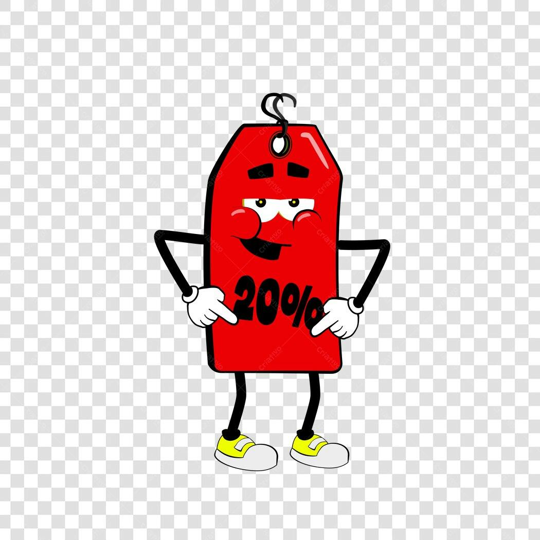 Personagem Ilustrado Etiqueta Preço 20% Desconto PNG Fundo Transparente