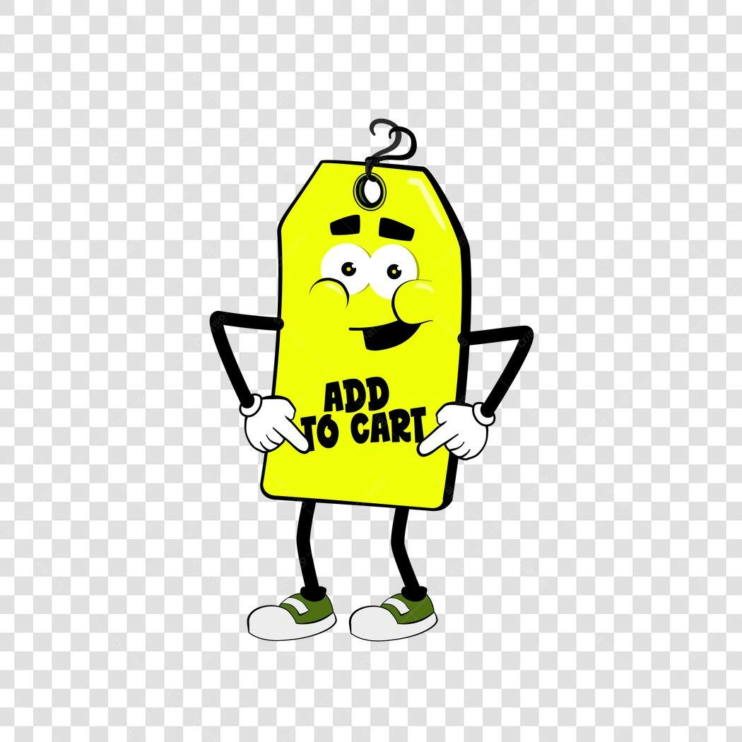 Personagem Ilustrado Etiqueta Preço "Add to Cart" PNG Fundo Transparente