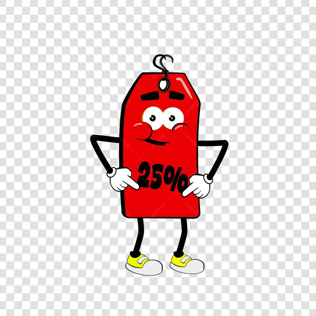 Personagem Ilustrado Etiqueta Preço 25% Desconto PNG Fundo Transparente