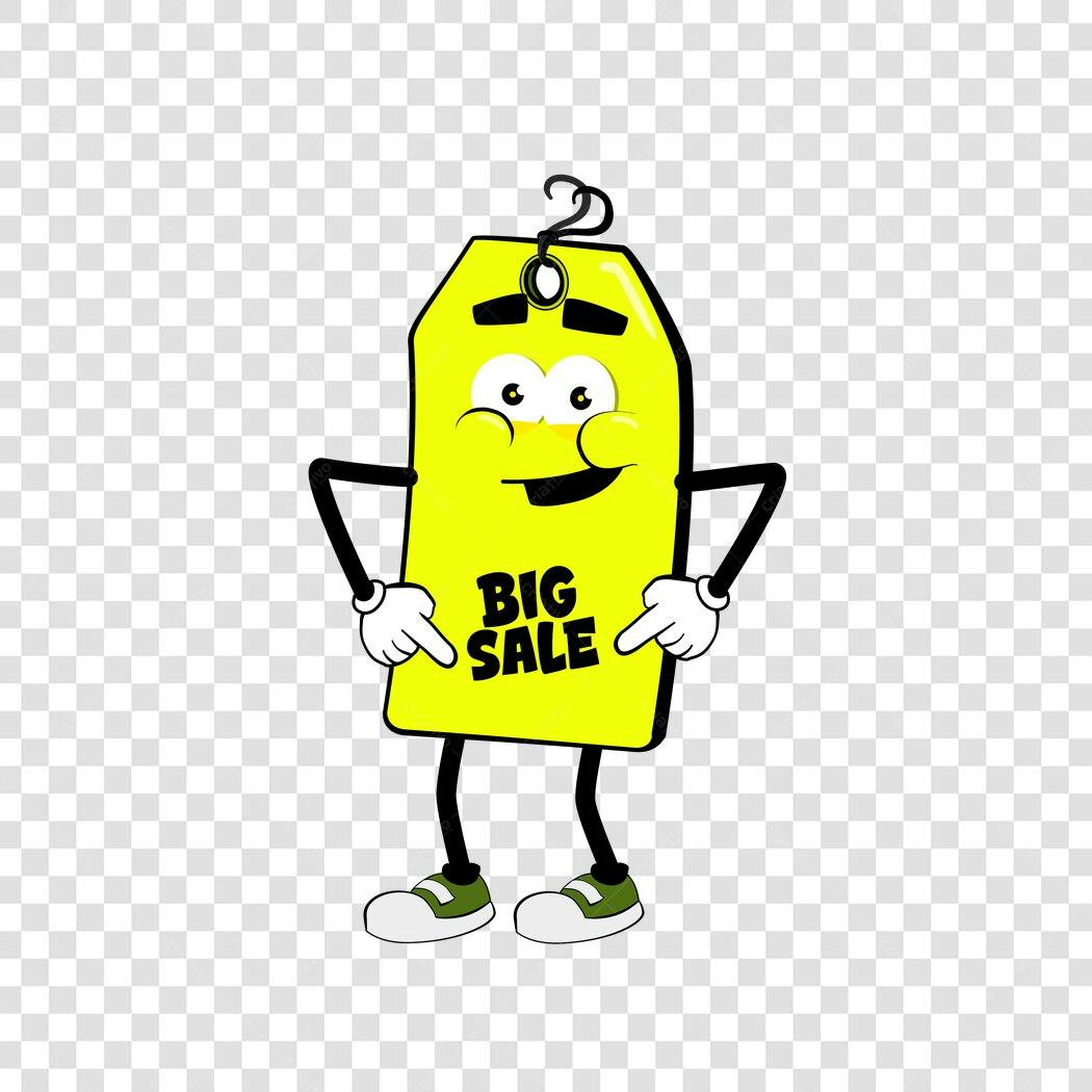 Personagem Ilustrado Etiqueta Big Sale Amarelo PNG Fundo Transparente